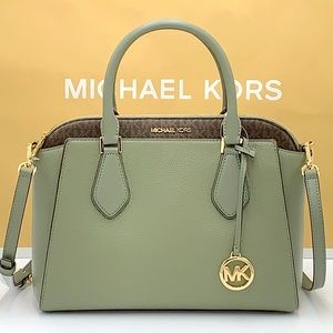 MICHAEL KORS DARIA LARGE SATCHEL ARMY GREEN COLOR/BROWN SIGNATURE